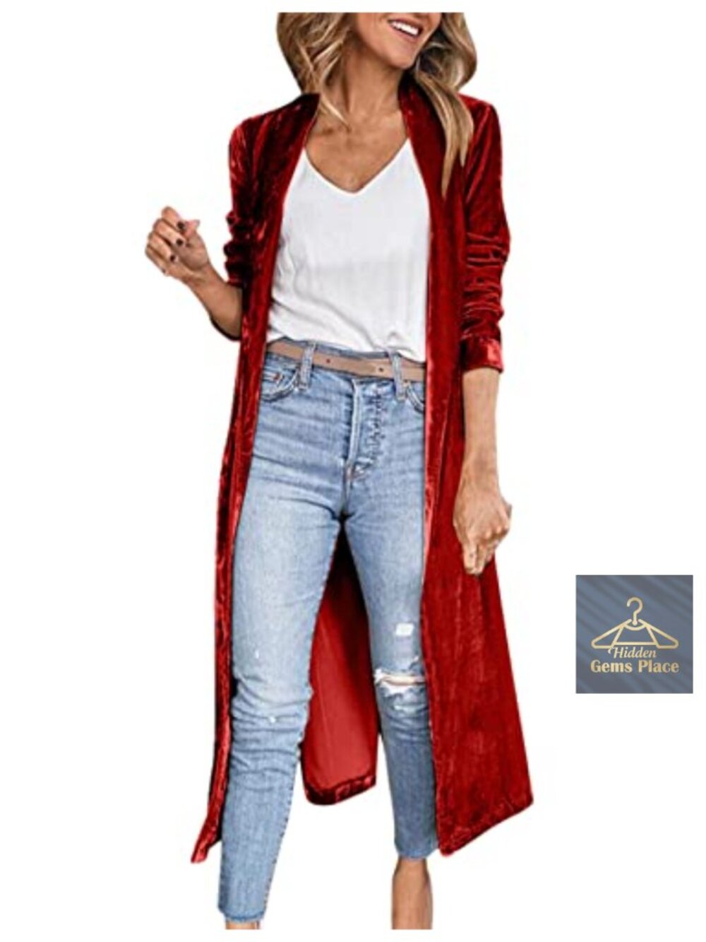 Women's Long Velvet Cardigan Jacket with Pockets Open Front Duster